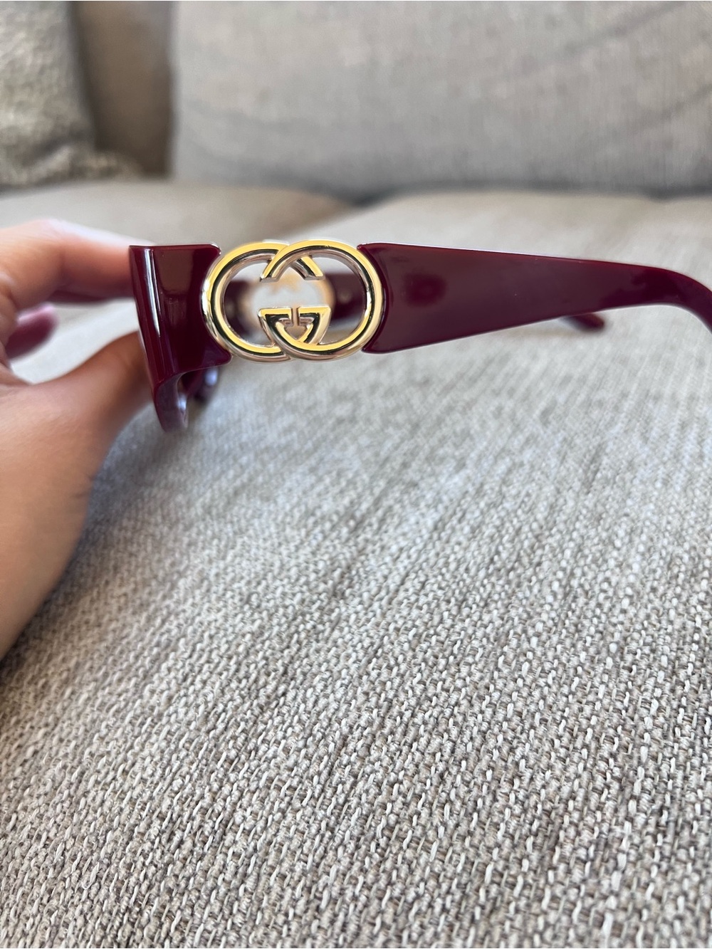 Gucci Interlocking G Burgundy Cat Eye Sunglasses with Gold Accent - Picture 8 of 8